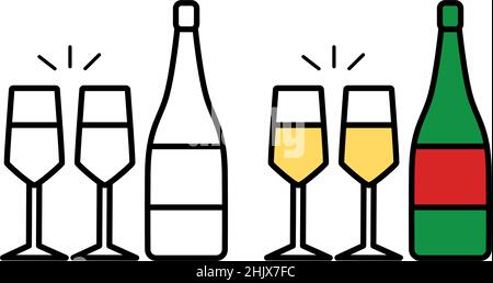 Icône de bouteille de champagne et deux verres sur fond blanc, illustration vectorielle Illustration de Vecteur