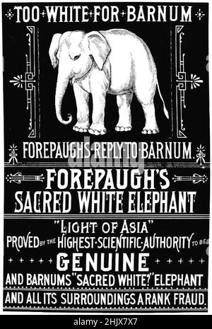 Adam Forepaugh et vend Bros Circus Poster - lumière de l'Asie, éléphant blanc de Forepaugh - 1884 Banque D'Images