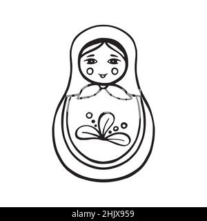 Matryoshka ou poupée russe.Illustration vectorielle dans l'esquisse, style doodle.Isolé sur fond blanc.Dessin à la main libre. Illustration de Vecteur