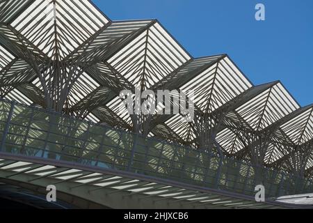 Détail du toit la Gare do Oriente (la Gare Oriente de Lisbonne) conçu par Santiago Calatrava dans le Parque das Nações / EXPO 89,Lisbonne,Portugal Banque D'Images