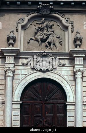 Italie, Lombardie, Treviglio, Basilique de San Martino e Santa Maria Assunta Eglise, façade de détail Banque D'Images