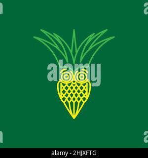 ananas coloré avec logo hibou, vecteur symbole graphique icône illustration idée créative Illustration de Vecteur