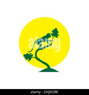 singe silhouette sur arbre avec logo coucher de soleil, symbole graphique vecteur icône illustration idée créative Illustration de Vecteur