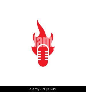 enregistrez un microphone avec logo flamme, symbole graphique vectoriel icône illustration idée créative Illustration de Vecteur