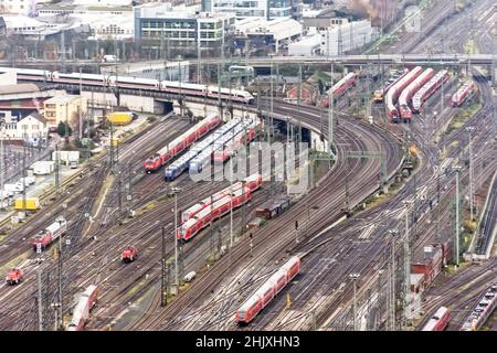 Gare centrale de Francfort Hauptbahnhof à Franfurt am main, vue aérienne. Banque D'Images