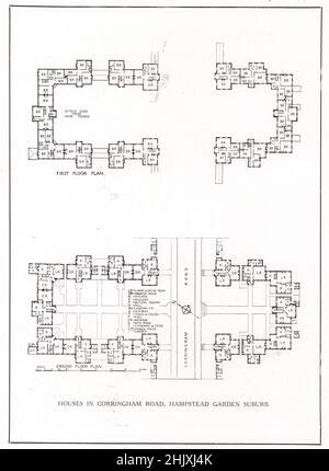 Maisons dans la route de Corringham, quartier de Hampstead Garden. Londres. Barry Parker et Raymond Unwin, Architectes (1908) Banque D'Images