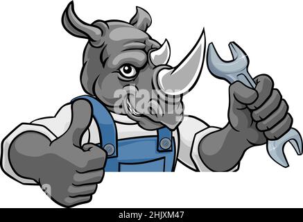 Plombier Rhino ou mécanicien Holding Spanner Illustration de Vecteur