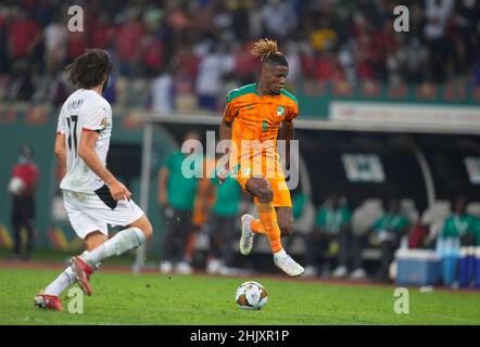 Douala, Cameroun, 26 janvier 2022: Wilfried Zaha de Côte d'Ivoire pendant l'Egypte contre Côte d'Ivoire - coupe des nations d'Afrique au stade de Japoma.Prix Kim/CSM. Banque D'Images