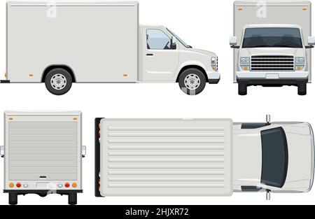 Modèle vectoriel Box van avec des couleurs simples sans dégradés ni effets.Vue latérale, avant, arrière et supérieure Illustration de Vecteur