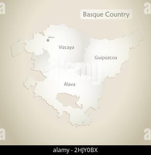 Carte du pays basque, division administrative avec noms, vieux papier vecteur de fond Illustration de Vecteur