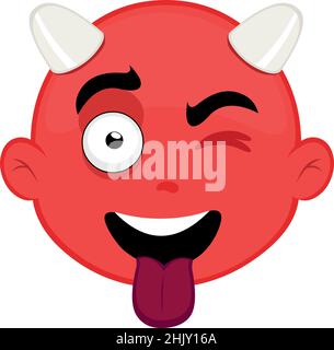 Illustration vectorielle du visage d'un diable de bande dessinée avec une expression heureuse, en se délaquant et avec sa langue Illustration de Vecteur