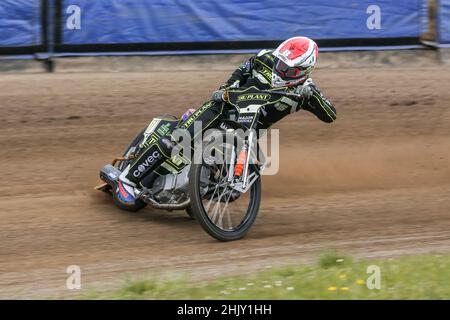 Jason Crump, trois fois champion du monde du circuit de course.Ipswich Witches Speedway, le jour de la presse.14 mai 2021. Banque D'Images