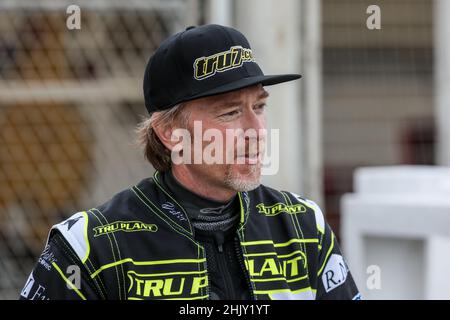 Jason Crump, trois fois champion du monde du circuit de course.Ipswich Witches Speedway, le jour de la presse.14 mai 2021. Banque D'Images