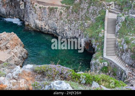 Paysage de mer, vue sur la crique de Caletta del Ciolo, Gagliano del Capo, Poulie, Italie, Europe Banque D'Images