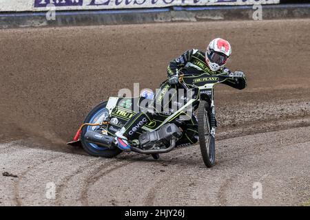 Jason Crump, trois fois champion du monde du circuit de course.Ipswich Witches Speedway, le jour de la presse.14 mai 2021. Banque D'Images