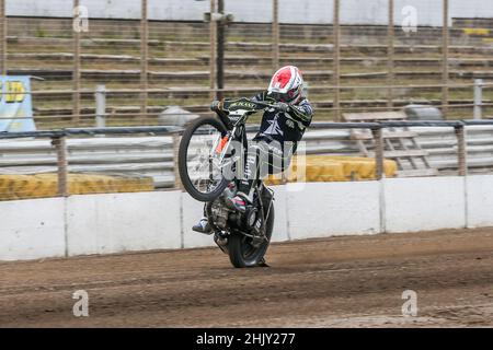 Jason Crump, trois fois champion du monde du circuit de course.Ipswich Witches Speedway, le jour de la presse.14 mai 2021. Banque D'Images