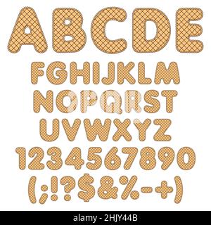 Alphabet, lettres, chiffres et signes faits de cookie, gaufre.Ensemble d'objets vectoriels isolés colorés sur fond blanc. Illustration de Vecteur