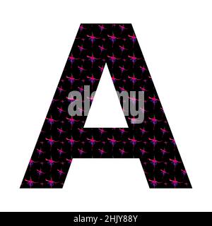 lettre a de l'alphabet avec un motif de fleurs de fuchsia rose sur fond noir, isolé sur fond blanc, vecteur Illustration de Vecteur