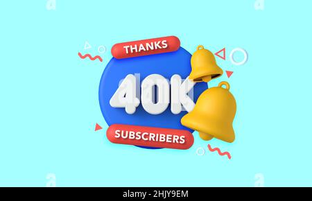 Merci 40 mille abonnés.Bannière influenceur sur les médias sociaux.3D rendu Banque D'Images