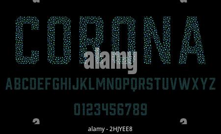 Jeu d'alphabets police lettres et chiffres moderne conception abstraite avec illustration du vecteur de symbole de glyphe de virus Illustration de Vecteur