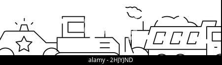 Arrière-plan de modèle de bannière horizontale ou de bordure inférieure spécial en rapport avec le transport.Illustration vectorielle à ligne plate isolée sur blanc. Illustration de Vecteur