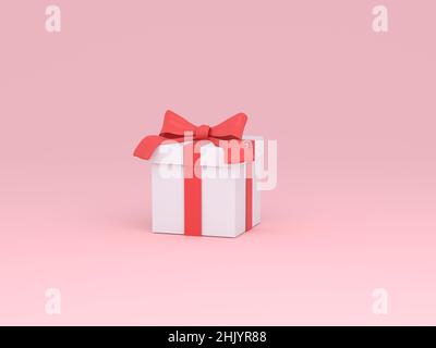 Boîte GIF avec un ruban rouge.Isolé.3D Illustration Banque D'Images