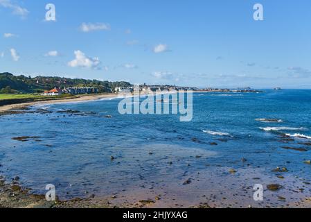 North Berwick Beach, en regardant vers l'ouest sur la baie de Milsey, North Berwick et East Beach depuis le parking de Haugh Road.North Berwick, East Lothian, Écosse, Royaume-Uni Banque D'Images