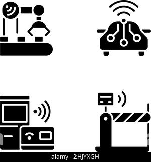 Technologies sans fil icônes de glyphe noir définies sur un espace blanc Illustration de Vecteur