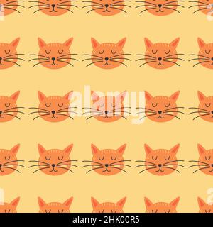 Motif sans couture.Chat mignon.Illustration vectorielle colorée avec un arrière-plan jaune dessiné à la main.Journée internationale du chat.Carte enfants.Emballage, impression Illustration de Vecteur