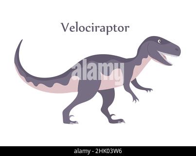 Velociraptor avec griffes dangereuses.Dinosaure prédateur de la période jurassique.Chasseur puissant.Illustration vectorielle isolée.Arrière-plan blanc Illustration de Vecteur