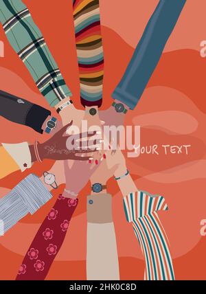 Le groupe se donne le dessus sur les personnes multiethniques et multiculturelles diverses.personnes de la diversité.concept de travail d'équipe et de la communauté et de la coopération.Équipe Illustration de Vecteur