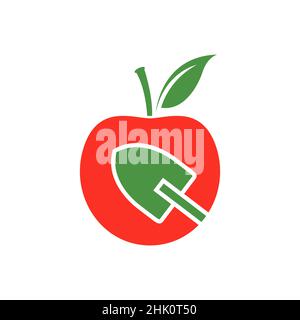 fruit de pomme rouge avec logo de pelle, vecteur graphique symbole icône illustration idée créative Illustration de Vecteur