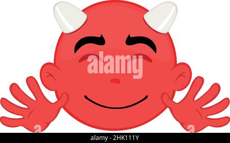 Illustration vectorielle du visage d'un diable de bande dessinée avec une expression heureuse et agitant avec ses mains Illustration de Vecteur