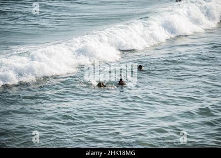 Salvador, Bahia, Brésil - 05 septembre 2021 : personnes se baignant dans l'eau à la plage de Paciencia à Salvador, Bahia, Brésil. Banque D'Images