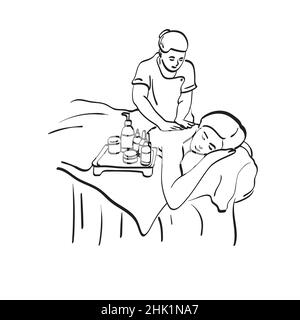 Massage thaï spa thérapie illustration vecteur main dessiné isolé sur fond blanc art de ligne Illustration de Vecteur
