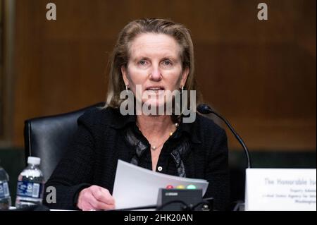 Washington, États-Unis.01st févr. 2022.États-Unis: Isobel Coleman, administrateur adjoint, Agence des États-Unis pour le développement international, prend la parole à l'audience du Comité sénatorial des relations étrangères.Crédit : SOPA Images Limited/Alamy Live News Banque D'Images