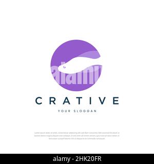 Logo vectoriel abstrait FISH circle.forme en C Silhouette couleur violet vif.Emblem ou modèle de logo Illustration de Vecteur