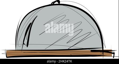 Croquis du couvercle de la cloche, icônes du plateau de service alimentaire - illustration vectorielle Illustration de Vecteur
