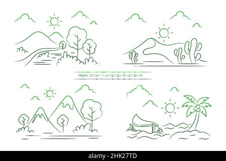Dessin à la main Illustration nature paysage Illustration de Vecteur