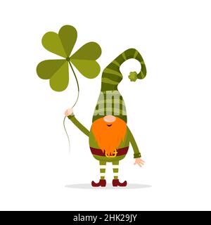 Gnome Saint-Patrick.Joli lepretchun avec trèfle.Illustration vectorielle de style dessin animé plat.Élément dessiné à la main pour les vacances en irlande Illustration de Vecteur