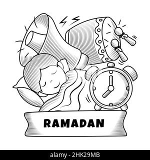 Mangeant Sahur Time Doodle Elements collections dessinées à la main Illustration de Vecteur