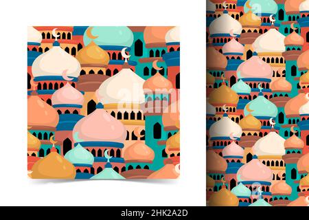 Motif minaret sans couture islamique et style plat Illustration de Vecteur