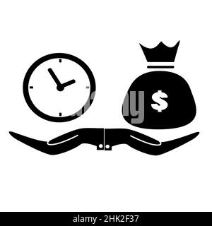 L'icône Time is Money sur fond blanc.Vendez votre temps pour le salaire signe. Symbole de décision financière. style plat. Banque D'Images