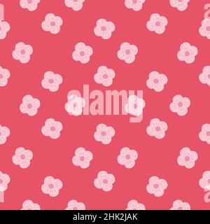 Motif fleuri sans couture avec silhouettes géométriques simples en forme de fleur.Fond rose vif.Illustration vectorielle pour les tirages textiles de saison Illustration de Vecteur