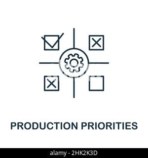 Icône priorités de production.Elément de ligne de la collection de gestion de production.Symbole des priorités de production linéaire pour la conception Web, les infographies Illustration de Vecteur