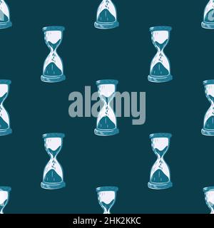 Motif de caniche sans couture vintage avec ornement en sablier.Fond bleu marine.Éléments turquoise.Illustration vectorielle pour tirages textiles de saison, fa Illustration de Vecteur