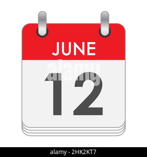 JUIN 12.Une feuille du calendrier de flip avec la date de JUIN 12.Style plat. Illustration de Vecteur
