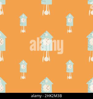 Motif contrasté sans couture avec imprimé coucou bleu clair.Arrière-plan orange.Style simple.Illustration vectorielle pour les tirages textiles de saison Illustration de Vecteur