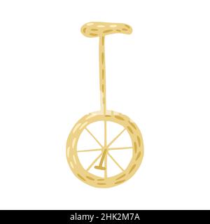 Monocycle de cirque isolé sur fond blanc.Instrument d'entraînement pour la conduite.Équipement de carnaval jaune pour les spectacles.Illustration vectorielle de conception. Illustration de Vecteur