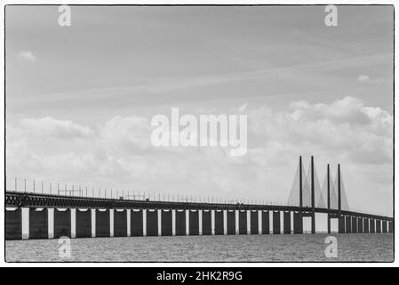 Suède, Scania, Malmo, Oresund Bridge, le plus long pont à câble en Europe, reliant la Suède et le Danemark Banque D'Images